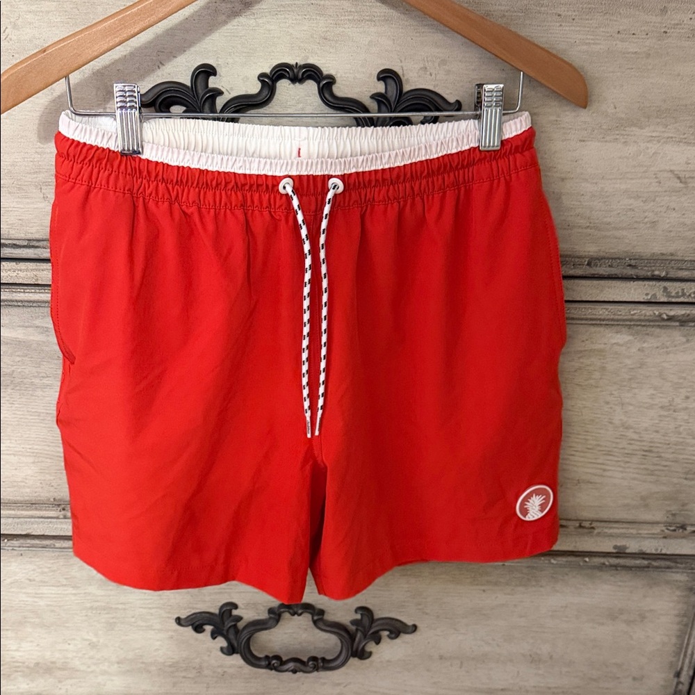 chubbies Red Swim Trunks with White Waistband
